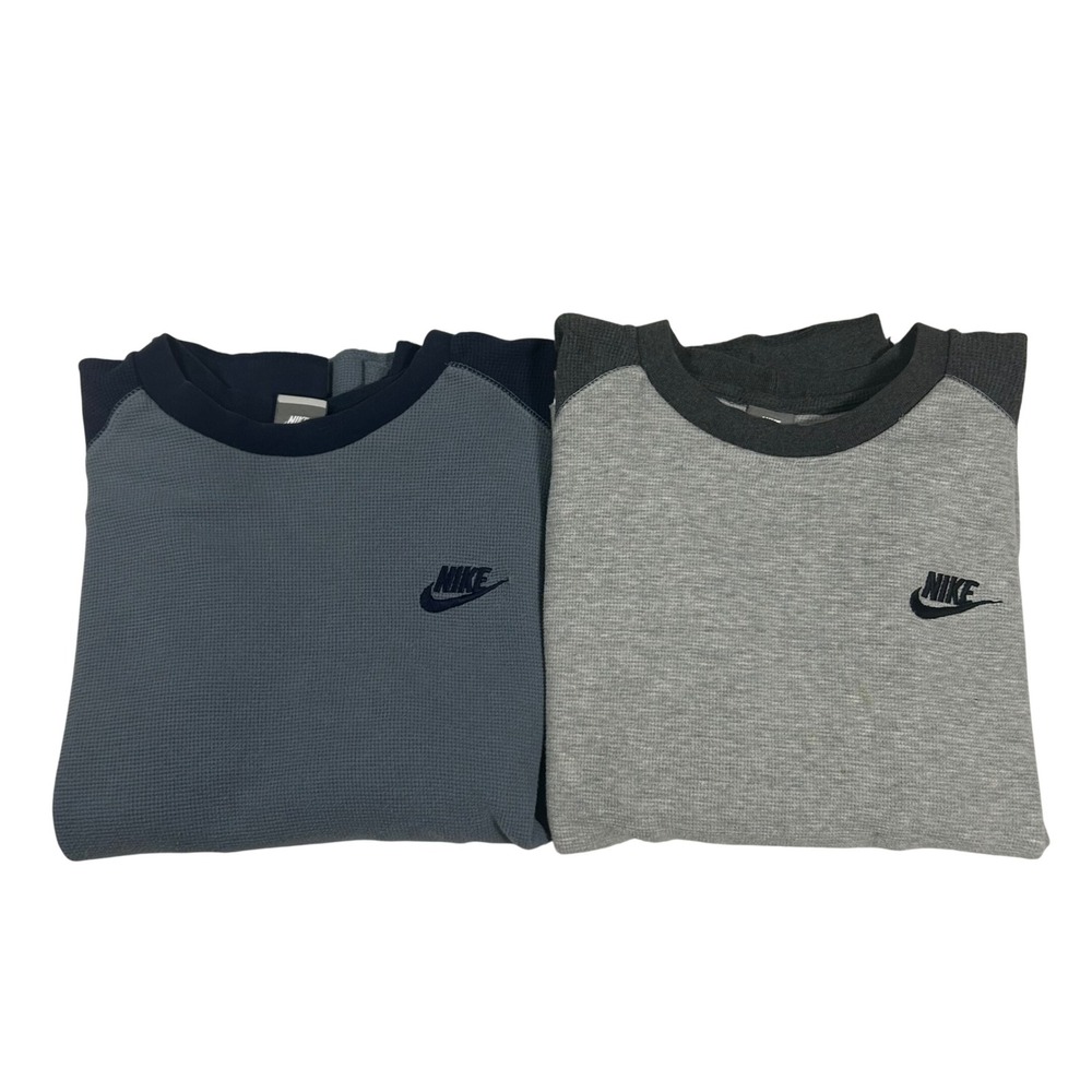Lot Of 2 Vintage Nike Thermal Shirt Mens Large Waffle Knit Long Sleeve Swoosh